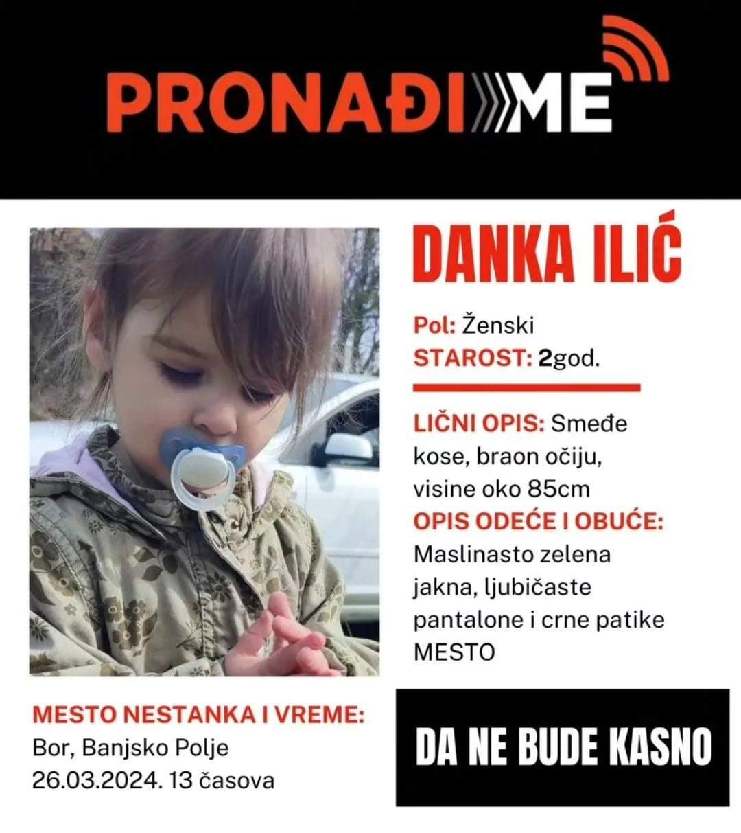 Sistem PRONAĐI ME (AMER ALERT) - Danka Ilić dvogodišnja devojčica